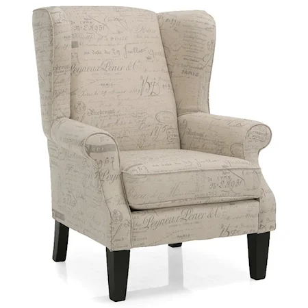 Upholstered Wing Chair with Exposed Wood Feet